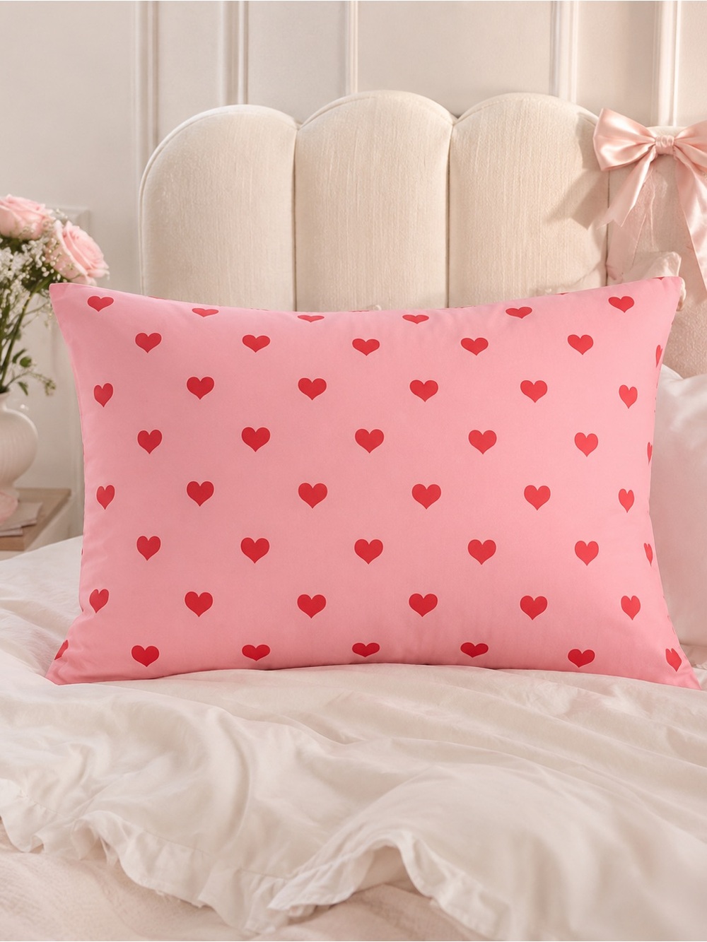 Society6 Pink Red Hearts Pillow Sham Standard 26x20 Microfiber New